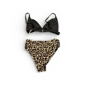 Black and Leopard Print Bikini Set, Size Small